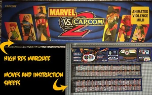 Marvel vs Capcom 2 Arcade Marquee 26"x8" and Instruction/Moves Vinyl Sheets - Picture 1 of 7