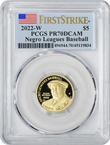 2022-W Negro Leagues Baseball Commemorative $5 Gold PR70DCAM First Strike PCGS Cover