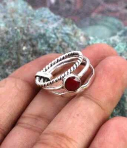 925 Sterling Silver Ring, Ruby Gemstone Ring, Womens Stacking Ring, Stackable - Picture 1 of 5
