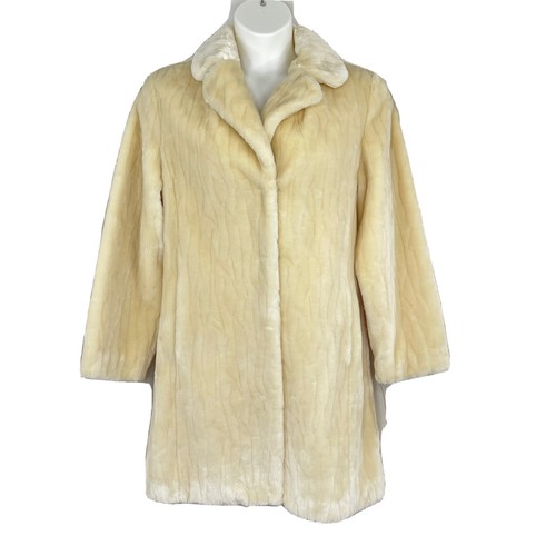 OFF WHITE Cappotto donna pelliccia sintetica Gallery taglia M nuovo con etichetta panna bianco sporco