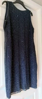 Vintage 90s RICHARDS Navy Blue Bead & Sequin V-Back Eve/Cocktail- 20-TAG'D KIT - Image 1 of 4