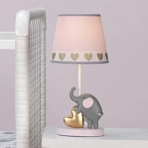 Nursery Lamp Shade Bulb Eloise Elephant Hearts Pink Gray Animals Girl Baby Light - Picture 1 of 6