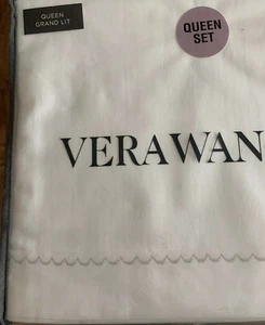 Vera Wang Cotton/Sateen Simple Gray Scallop Queen Sheet Set! Brand New! - Picture 1 of 4