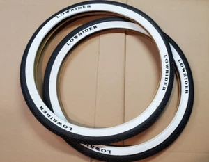 Two Bike Tire 26 x 2.125 Black/White Side Wall Lowrider Raised Letter HF0120A. - Picture 1 of 3