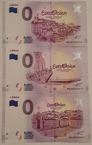 Portugal  - 3 X 0 Euro Bill Song Contest Eurovision 2018 ( NO LEGAL TENDER ) Cover