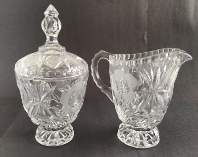 Juego de cuencos de cristal vintage crema y azúcar tallados flores Foto 1 de 4