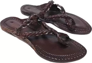 Mens Jesus sandal kolhapuri buffalo leather flat jutti KM12 chappal US size 7-11 - Picture 1 of 9