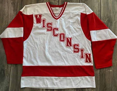 Vintage Wisconsin Badgers College Hockey Jersey KSA Stitched USA Men's Medium M Cover