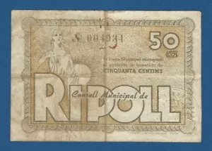 CONSELL MUNICIPAL DE RIPOLL -- 50 CENTIMOS ( 1937 ) -- MBC- -- 2ª EMISION . - Bild 1 von 2