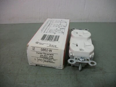 PASS & SEYMOUR WHITE DUPLEX RECEPTACLE 5862-W 20AMP 250VOLT NIB - Image 1 of 2