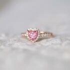 2 Ct Heart Cut Pink Sapphire Women's Halo Lab Created Ring 14K Rose Gold Plated