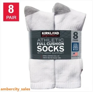 Kirkland Signature Men’s Athletic Socks 8 Pack Package White ~ Made in USA ~ - Picture 1 of 4