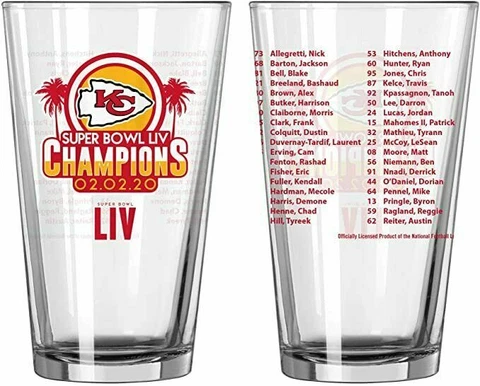KANSAS CITY KC CHIEFS SUPER BOWL LIV 54 Champions Champs Roster PINT GLASS (1) Cover
