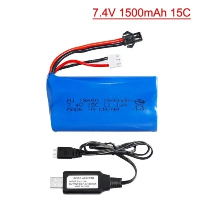 1PC 7.4V 1500mAh 15C Li-ion Rechargeable Battery SM2P Plug for RC Car Boat Truck - Image 1 of 4