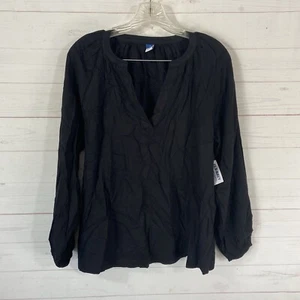 Old Navy Womens Long Sleeve Pullover Rayon Top Sz S Black Elastic Cuff V-Neck - Picture 1 of 9