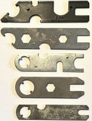Cox Model Airplane Lot of 5 Different Wrench Spanners Engine Prop Carburetor - Image 1 of 4
