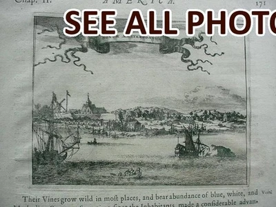 NobleSpirit 1671 Copper Plate Engraving "New Amsterdam" by John Ogilby - Image 1 of 4