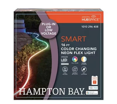 Luz LED de neón para exteriores Hampton Bay Smart 1000 lúmenes 16 pies alimentada por Hubspace Foto 1 de 4