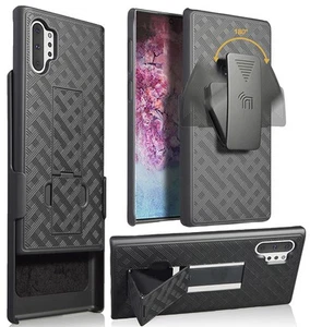 Black Case Kickstand Cover + Belt Clip Holster for Samsung Galaxy Note 10 Plus - Picture 1 of 10