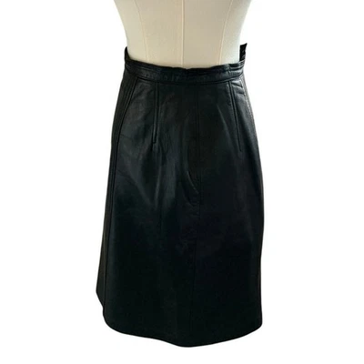 Vintage Black Pencil Midi Leather Skirt Ann Taylor size 2 Fall Career Office  - Image 1 of 4
