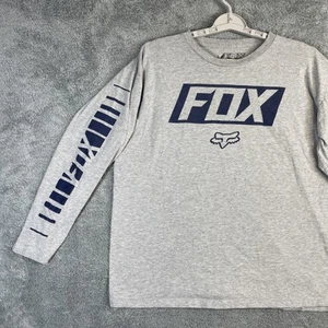 FOX Racing Shirt Mens Large Gray Big Center Logo Long Sleeve Spellout Moto Bike - Picture 1 of 14