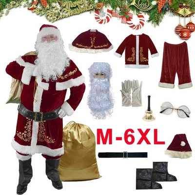 8/12PCS Adult Kids Santa Claus Costume Velvet Deluxe Suit Christmas XMAS Outfit✨