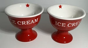 2 Patriotic Terramoto Ceramic Red & White Star Ice Cream Footed Bowls New - Picture 1 of 4