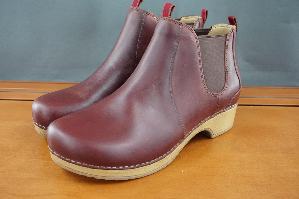 Dansko Becka Botas Mujer 11/41 Cuero Marrón Tobillo Chelsea Zueco Tacón Cómodo Foto 1 de 4