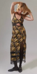 Urban Outfitters Lexi Midikleid Spitze Blumen schwarz gelb Blumen Cutout Gr. XL - Bild 1 von 14