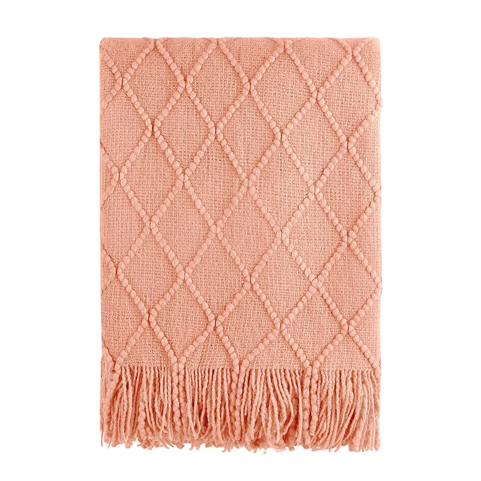 Bourina Coral Throw Blanket Textured Solid Soft Sofa Couch Decorative Knit Blank