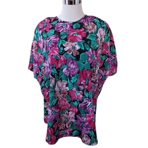 Top blusa vintage anni 80 90 18W lucido floreale luminoso colorato ufficio carriera evento - Foto 1 di 7
