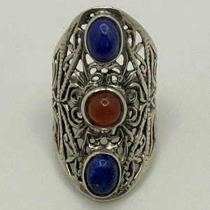 Vintage Kunststein Ring silberfarben länglich offene Schnörkelarbeit SW Größe 6,25 - Bild 1 von 6