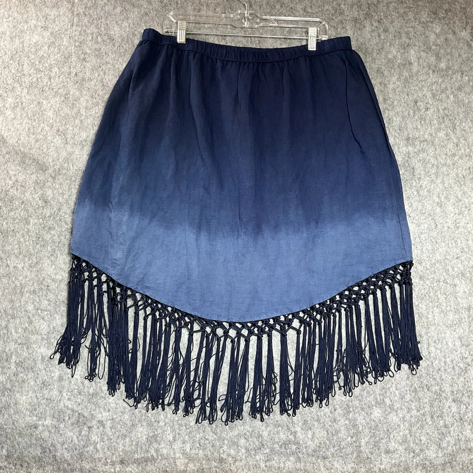 Soft Surroundings Skirt Womens PXL Blue Ombre Fringe Pull On Midi Boho Petite XL - Image 1 of 4