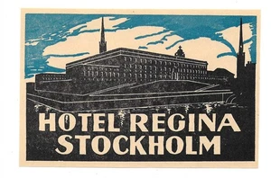 Etiqueta de equipaje de colección de gamuza Hotel Regina Stockholm Suecia castillo real - Imagen 1 de 1