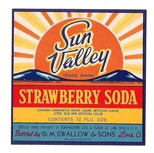 Sun Valley Strawberry Soda Bottle Label Swallow Lima Oh - Picture 1 of 1