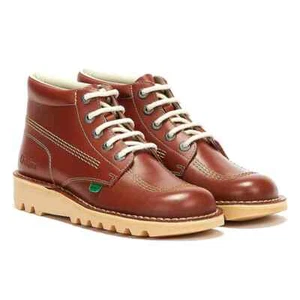 KICKERS KICK HI CORE Mens Leather Ankle Boots - All Sizes - Dark Tan - Retro New - Picture 1 of 8