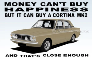 Ford Cortina Mk2 1600E GT 4-Türer Kunst Illustration Neuheit Kühlschrankmagnet - Bild 1 von 1