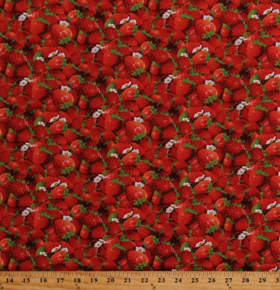 Algodón Fresas Fresas Frutas Bayas Buen Estampado de Tela por Yarda D650.07 Foto 1 de 1