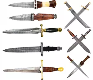 Fixed Blade Damascus Steel Arming Knife Dagger Short Sword Collection w/ Sheath - Picture 1 of 77