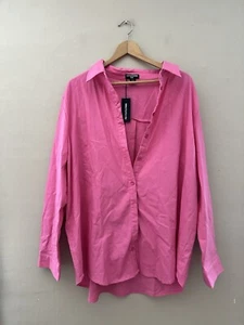 PrettyLittleThing Womens Oversized Linen Look Shirt Size 16 NWT Pink Barbiecore - Picture 1 of 7