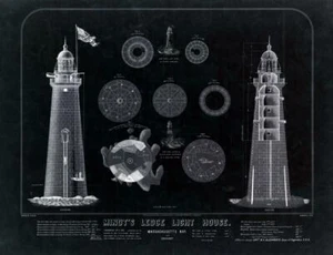 Minot's Ledge Lighthouse Massachusetts Bay : A. Frink : circa 1858 schematic - Picture 1 of 2