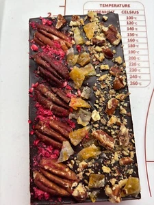 Dark 70% Belgium Chocolate Pecan Tangerine Raspberry Bar Special Gift - Picture 1 of 4