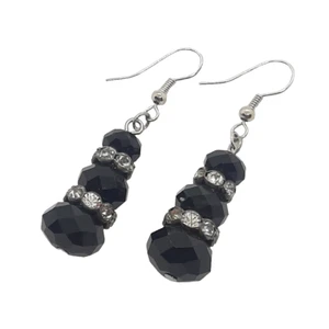 orecchini donna pendenti strass e pietra nera tono argento - Imagen 1 de 1