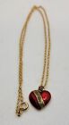 Vintage Valentine Necklace ROYAL Red & Gold Sparkle Heart Pendant Gold Tone 18"