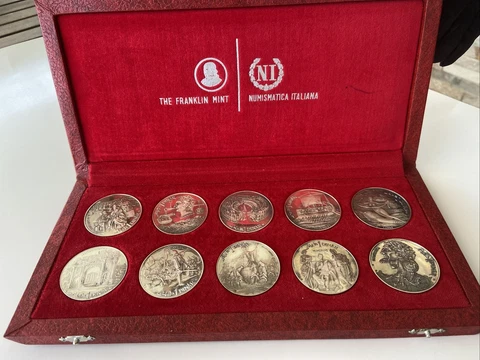 1969 Tunisia Tunisienne Franklin Mint 10-Coin Proof Sterling Silver Set with Box Cover