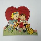 Vintage Valentine Card Boy Girl Wheelbarrow I Like Being Pushed Around By You