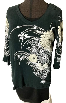 Блузка женская Venezia размер 14/16 черная белая рукав 3/4 пуловер стразы - Изображение 1 из 4