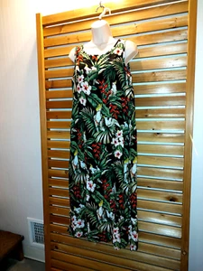 Long Maxi Sundress Jane Ashley Medium DRESS Island Tropical Parrots Leisure - Picture 1 of 11
