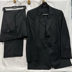 Stafford 2 Piece Suit 42L 36x32 Navy Blue Stripe Wool Single Breasted Flat Front - Picture 1 of 24