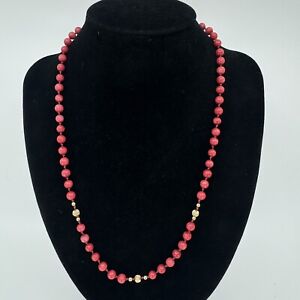 Knotted 6mm Round Red Coral & Gold Filled Bead Necklace 22”